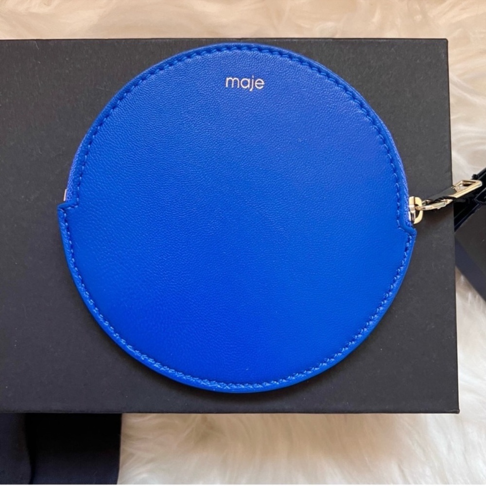 New! MAJE Quilted Round Coin Purse Wallet  Electric Blue Velvet - Picture 2 of 9